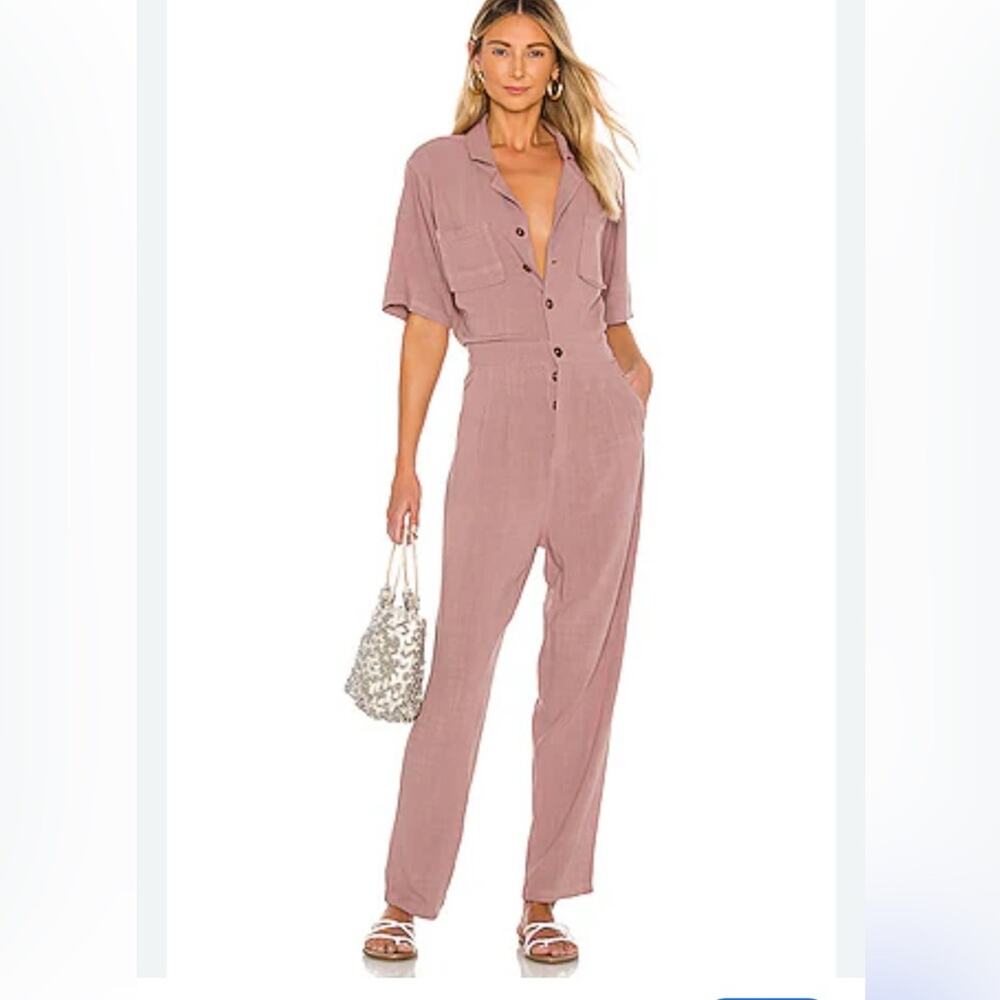 Free People Mauve Button-Front Jumpsuit